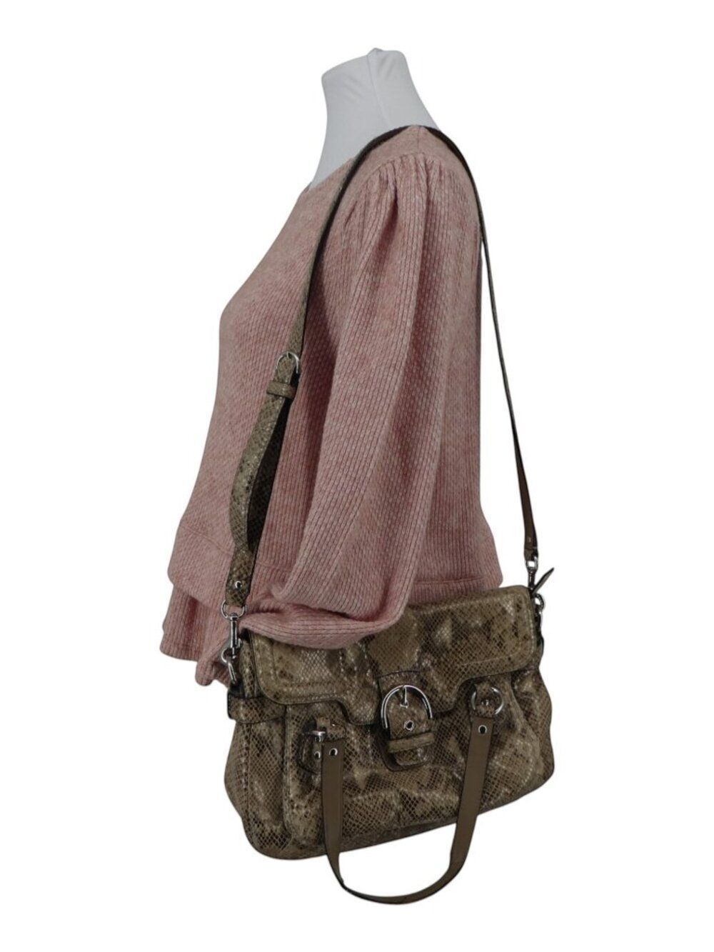 Coach Campbell F27895 Snakeskin Print Leather Satchel Shoulder Bag Purse - Picture 2 of 13